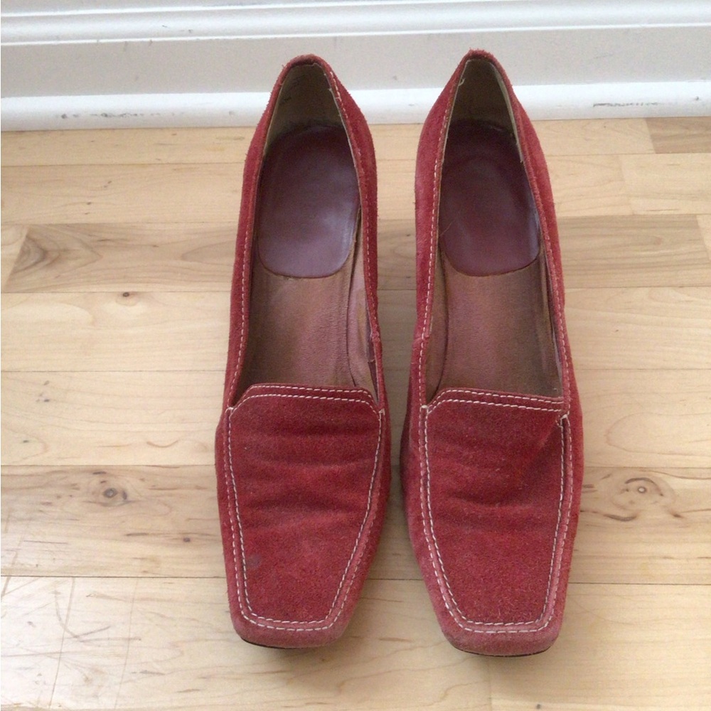 Dark Orange/Red Suede Wedge Loafers
